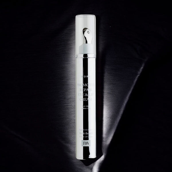 TOV House of PLLA HOP+ Promoter volumizing collagen cream for eyes and lips in a sleek jar with a silver lid.