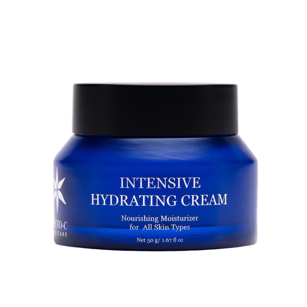 Phyto-C Skin Care Intensive Hydrating Cream in a 50g jar, showcasing its thick, creamy texture and elegant packaging.