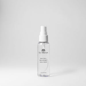 Le Mieux Iso-Cell Recovery Solution toner in a 2oz bottle with a cap, featuring clear liquid inside.