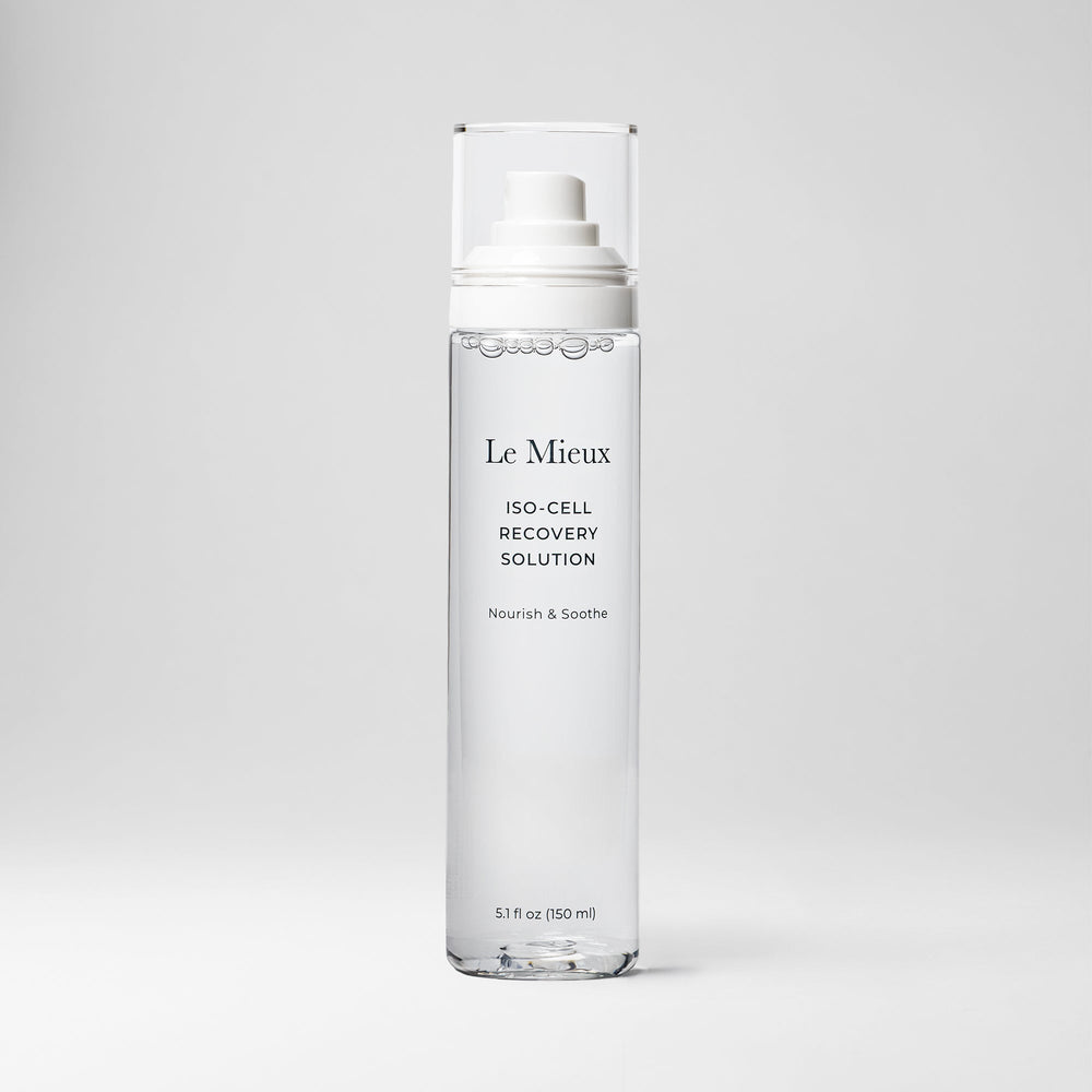 Le Mieux Iso-Cell Recovery Solution toner in a 5oz bottle with a cap, designed for skin rejuvenation and hydration.