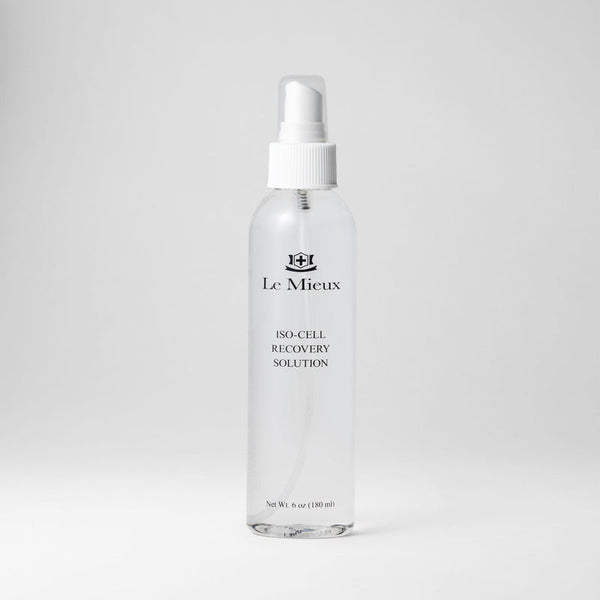 Le Mieux Iso-Cell Recovery Solution Facial Toner in 6oz spray bottle, featuring a soothing mist for hydration.
