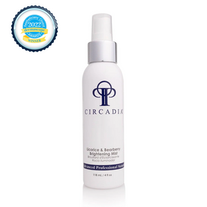 Circadia Licorice & Bearberry Brightening Mist bottle with clear label, designed for skincare and brightening.
