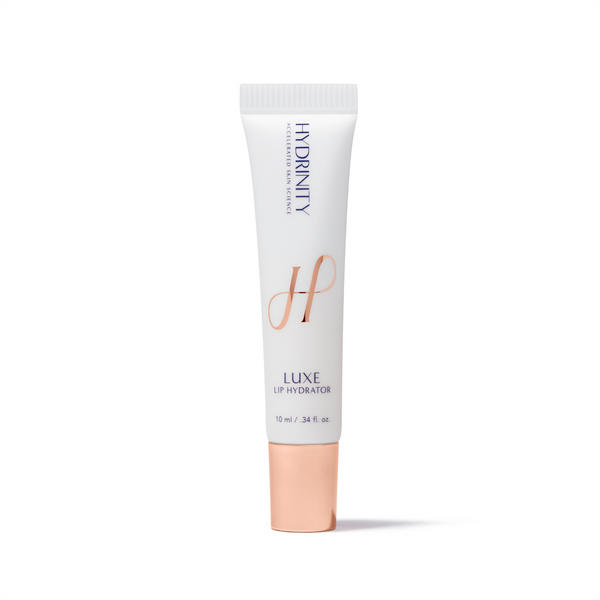 Hydrinity LUXE Lip Hydrator in a sleek tube, showcasing a creamy texture for hydration and lip care.