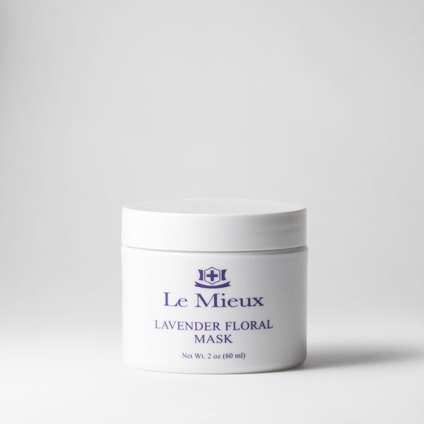 Le Mieux Lavender Floral Mask with lavender and floral design, 2oz size, detailed fabric pattern, and elegant packaging.