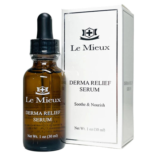 Le Mieux Derma Relief Serum in a dropper bottle, showcasing its hydrating oil texture for facial skincare.