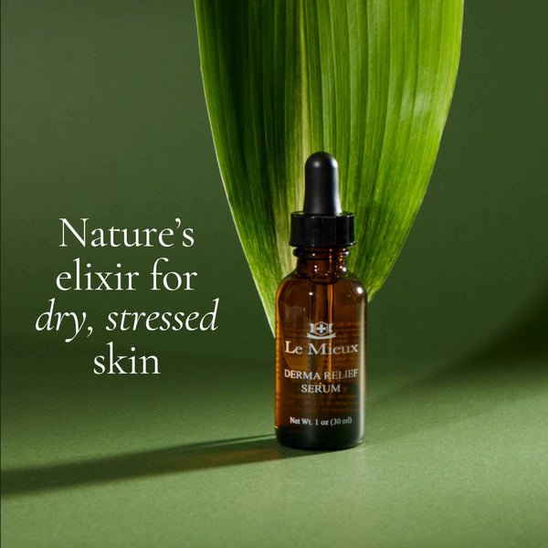 Le Mieux Derma Relief Serum bottle, a skincare serum with a sleek design, shown in a close-up image.