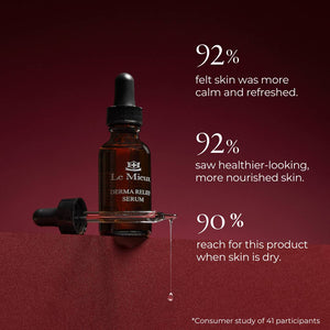 Le Mieux Derma Relief Serum bottle with dropper, showcasing the skincare product for soothing and hydrating skin.