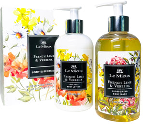 Le Mieux French Lime & Verbena Body Essentials featuring a fresh lime and verbena design on elegant packaging.