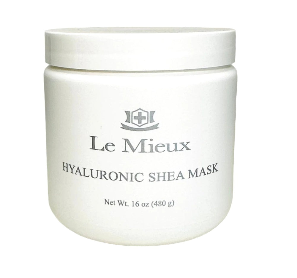 Le Mieux Hyaluronic Shea Mask in a 16 oz jar, showcasing a creamy texture ideal for hydration.