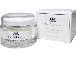 Le Mieux Microderm Exfoliant scrub in a jar, designed for radiant skin on face and neck. 1.75 oz product size.