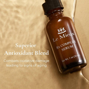 Le Mieux Rx Complex Serum antioxidant serum bottle with dropper, designed for skincare and skin rejuvenation.