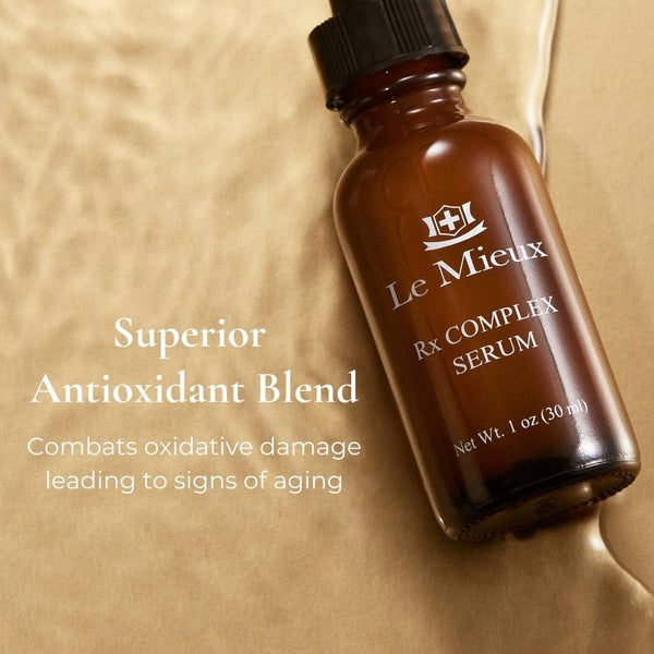 Le Mieux Rx Complex Serum antioxidant serum bottle with dropper, designed for skincare and skin rejuvenation.
