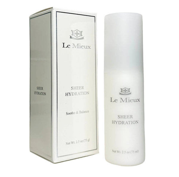 Le Mieux Sheer Hydration serum in a sleek 2.5oz bottle with a clear label, showcasing its lightweight texture.