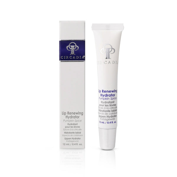 Circadia Lip Renewing Hydrator in Peppermint Mocha gel cleanser packaging with a festive pumpkin design and product label.