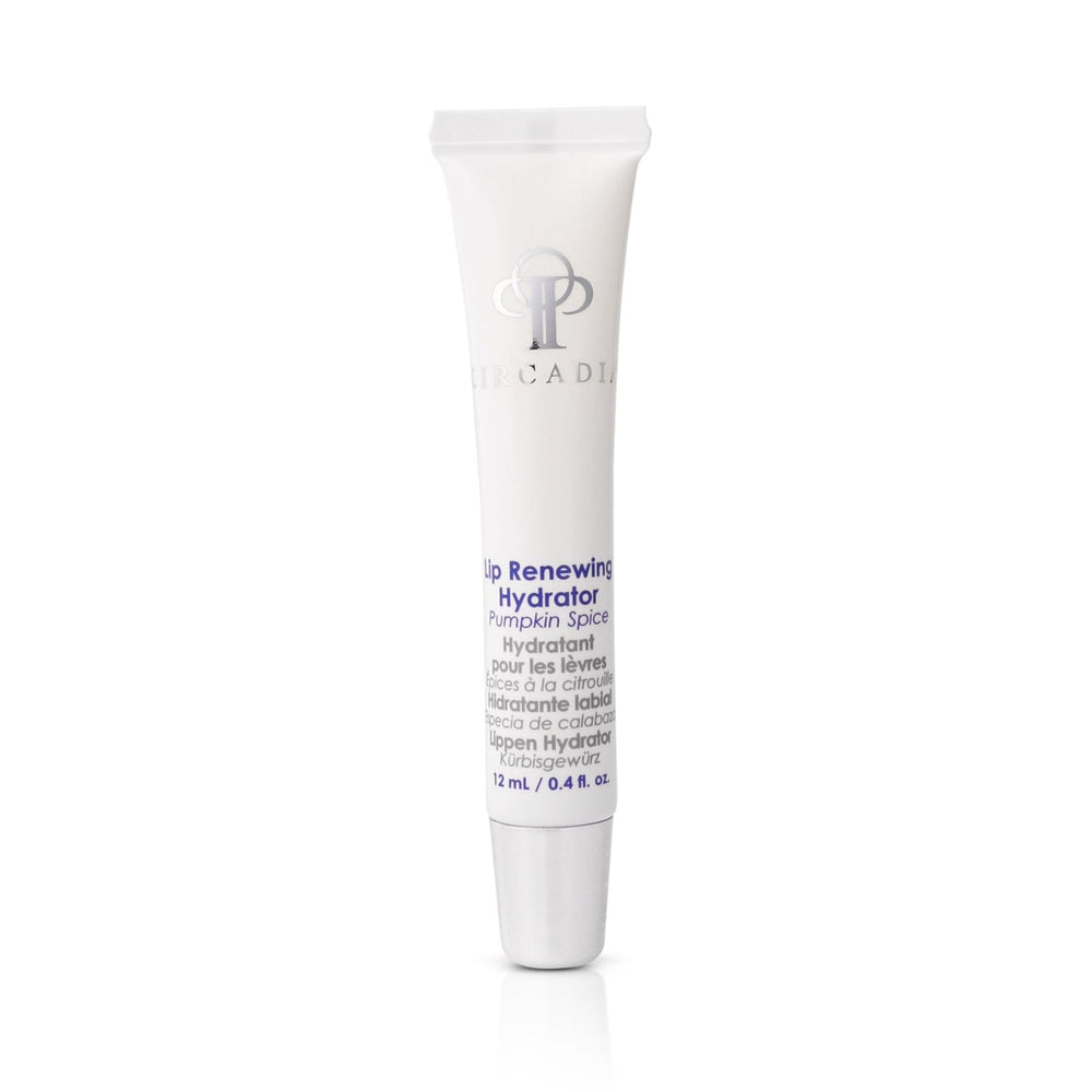 Circadia Lip Renewing Hydrator peppermint mocha gel cleanser in a tube, featuring a festive pumpkin-themed design.