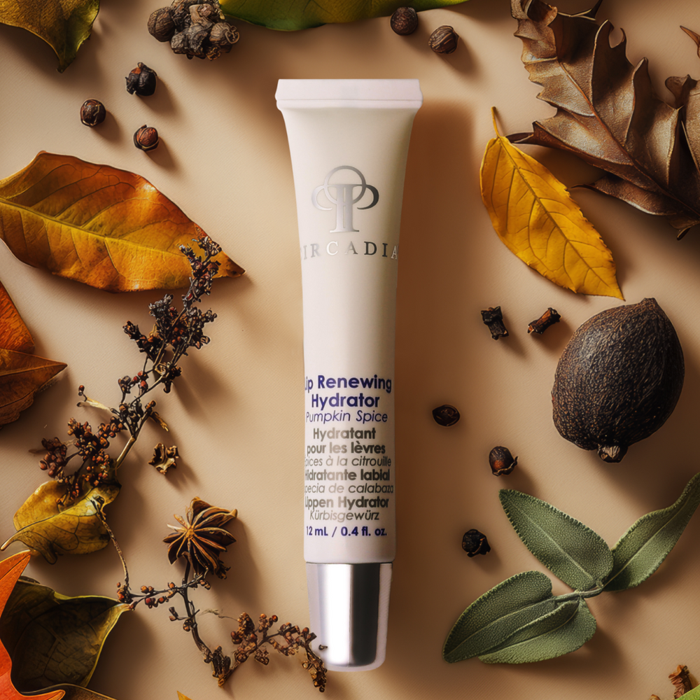 Circadia Lip Renewing Hydrator peppermint mocha gel cleanser in a tube, featuring a festive pumpkin-themed design.