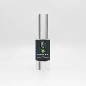 NeoGenesis Mandelic Acid 8% aging product in a 30mL bottle with a clear label and dropper cap on a neutral background.
