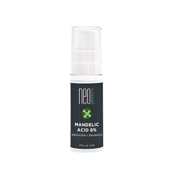 NeoGenesis Mandelic Acid 8% in a 5mL bottle, designed to enhance skin texture and combat aging.