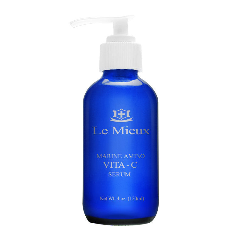 Le Mieux Marine Amino Vita-C Serum in a 4 oz bottle, featuring a clear liquid texture and modern packaging design.