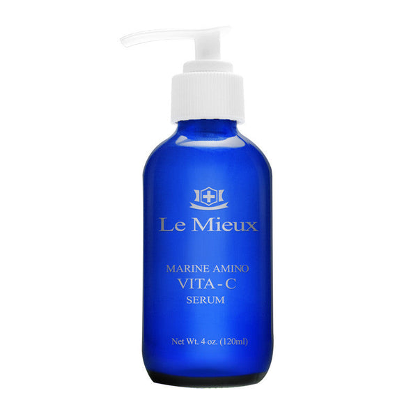 Le Mieux Marine Amino Vita-C Serum in a 4 oz bottle, featuring a clear liquid texture and modern packaging design.
