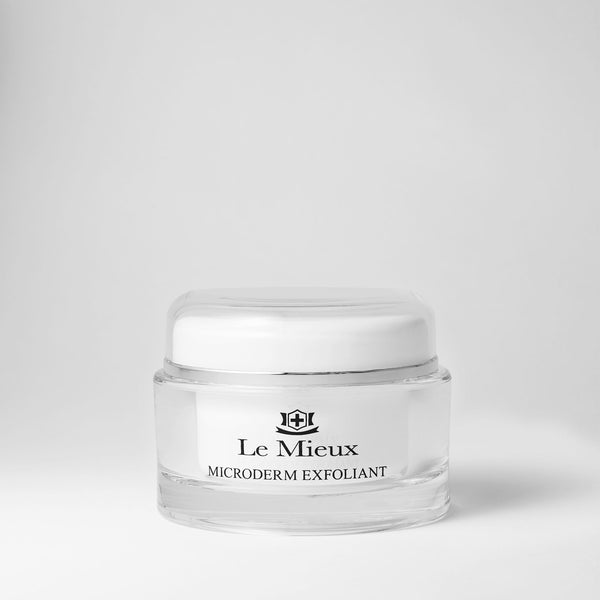 Le Mieux Microderm Exfoliant jar showing textured exfoliating cream for smooth, radiant skin.