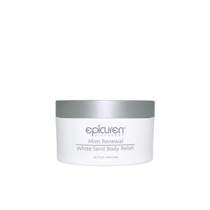 Epicuren Discovery Mint Renewal White Sand Body Polish in a 6.7 oz container with a minty green texture.