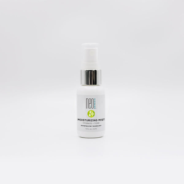 NeoGenesis Moisturizing Mist in a 30mL bottle, featuring a fine spray nozzle for easy application on skin.