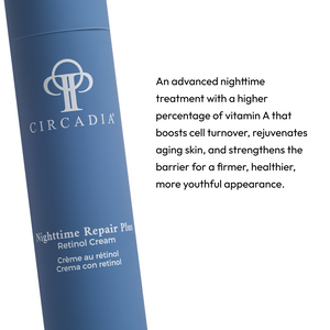 Circadia Nighttime Repair Plus Retinol Cream in a jar, showing smooth, creamy texture for effective overnight skin repair.