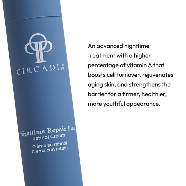 Circadia Nighttime Repair Plus Retinol Cream in a jar, showing smooth, creamy texture for effective overnight skin repair.