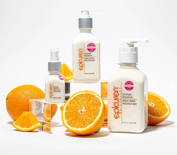 Epicuren Discovery After Bath Body Moisturizer in Orange Blossom, showcasing a creamy texture and vibrant floral scent.