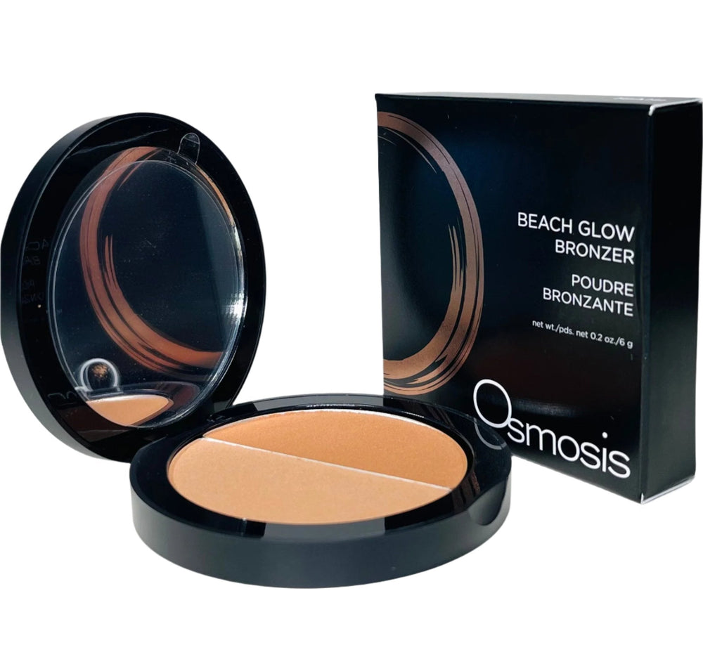 Osmosis Beach Glow Bronzer in sleek packaging, showcasing a warm bronzing powder ideal for a sun-kissed look.