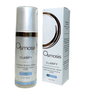 Osmosis Beauty Clarify Clarifying Retinal Serum in a sleek bottle, showcasing the product's label and texture.