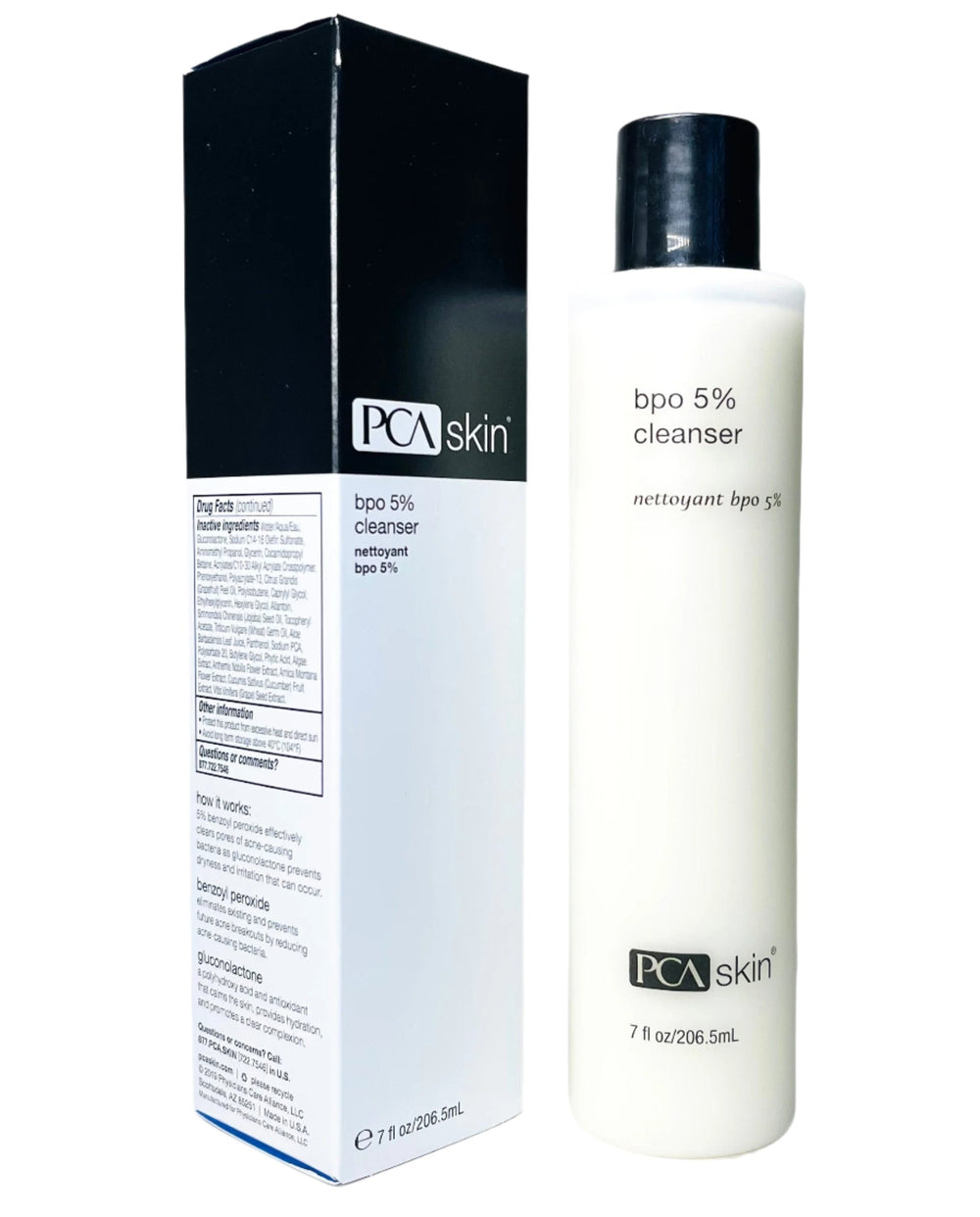 PCA Skin BPO 5% Cleanser in a 7 fl oz bottle, designed for deep cleansing and acne treatment.