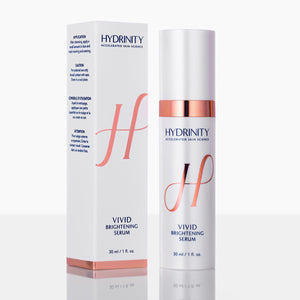 Hydrinity Vivid Brightening Serum in a sleek bottle with a white box, designed to enhance skin radiance.