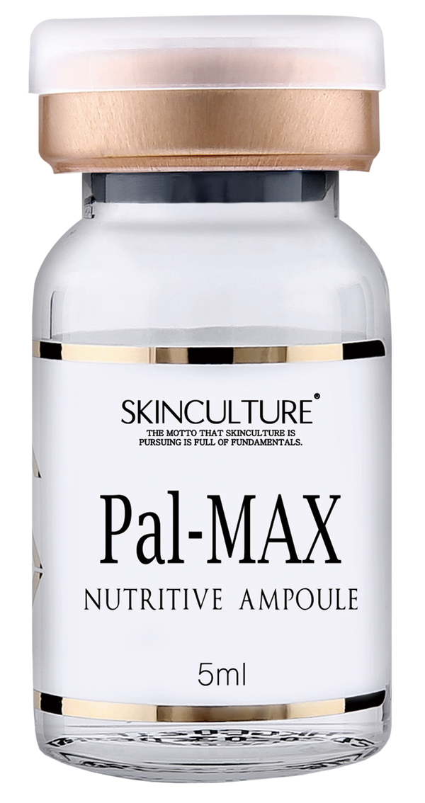 Skinculture Pal-Max Nutritive Anti-Aging exfoliator in a sleek ampoule, showcasing its rich texture and vibrant packaging.