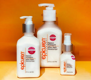 Epicuren Discovery Papaya Pineapple After Bath body care product with tropical fruit design and soothing texture.