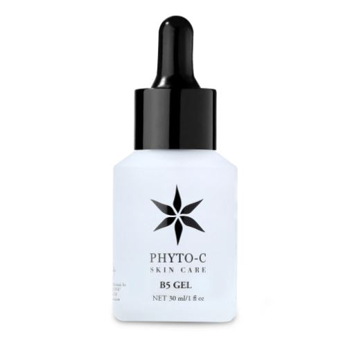 Phyto-C Skin Care B5 Gel 0.5 oz in a clear container with a dropper, showcasing its lightweight, hydrating formula.
