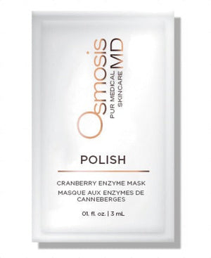 Osmosis MD Polish Cranberry Enzyme Mask in a 4.5 ml packet, featuring vibrant cranberry color and sleek packaging design.