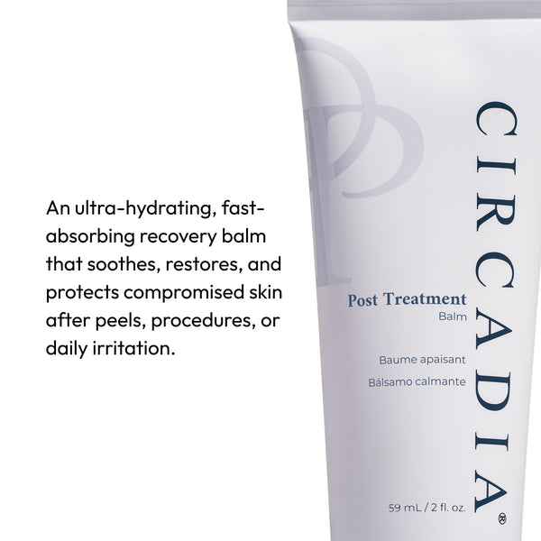 Circadia Post Treatment Balm moisturizer in a jar, designed for soothing skin after peels or facial treatments.