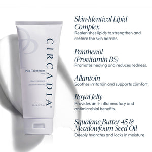 Circadia Post Treatment Balm moisturizer in a jar, designed for soothing skin after chemical peels or skin treatments.