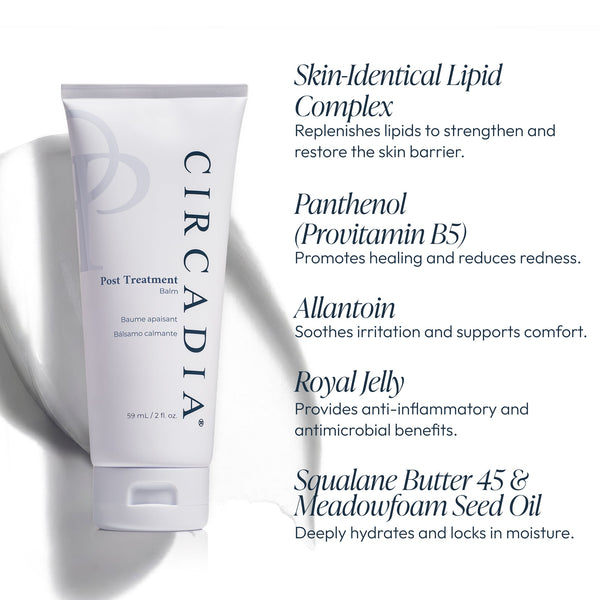 Circadia Post Treatment Balm moisturizer in a jar, designed for soothing skin after chemical peels or skin treatments.