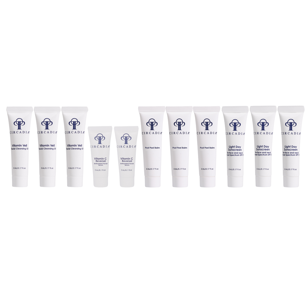 Circadia Peel Home Care Kit featuring chemical peels and skincare products for at-home facial rejuvenation.