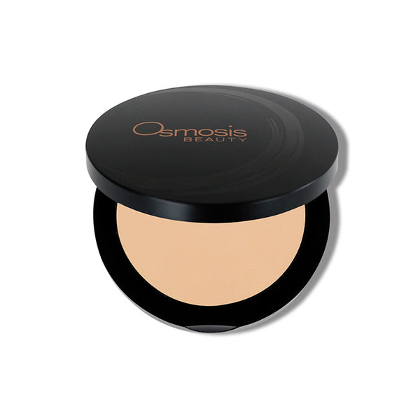 Osmosis Beauty Mineral Pressed Base compact in Natural Light with a smooth, matte finish for even skin tone.