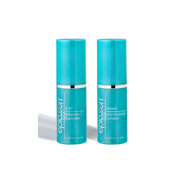 Epicuren Discovery Prevention & Correction Duo skincare products in sleek packaging for preventative skincare routine.