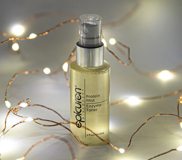 Epicuren Discovery Protein Mist Enzyme Toner in a spray bottle, showcasing a refreshing mist for skincare.