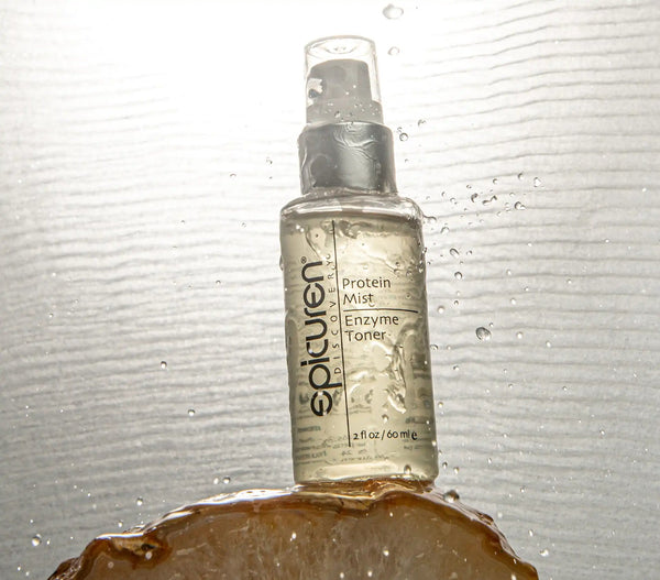 Epicuren Discovery Protein Mist Enzyme Toner in a 4 Fl Oz bottle, featuring a sleek design and mist nozzle for easy application.