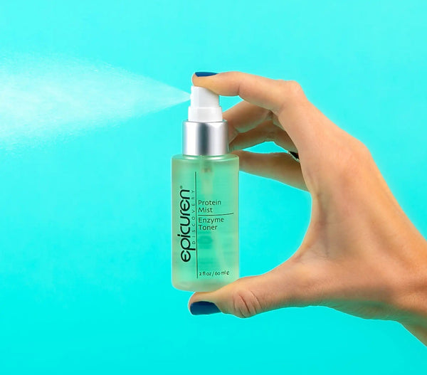 Epicuren Discovery Protein Mist Enzyme Toner in a 4 Fl Oz bottle, surrounded by natural elements for a fresh look.