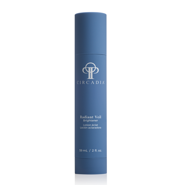 Circadia Radiant Veil Brightener night cream jar with white and gold packaging, designed to enhance skin radiance.