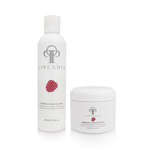 Circadia Raspberry Enzyme Gel Cleanser set with raspberry enzyme mask and skincare products for gentle exfoliation and brightening.