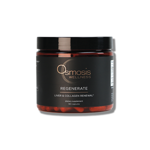Osmosis Beauty Regenerate Liver & Collagen Renewal vitamins in a 180-capsule bottle, designed for liver and skin health.